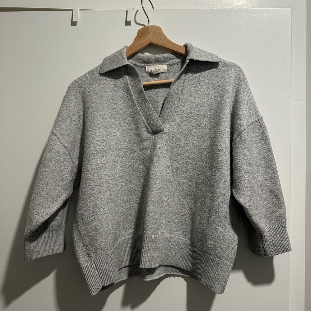 H&M Light Gray Knit Polo Sweater